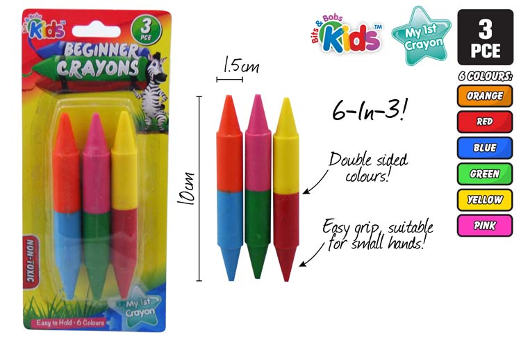 Beginners Plasti Crayon Set 3 Pce 6 Colours